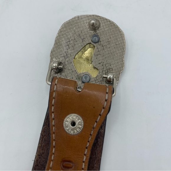 Eberle Leather Belt Hand Tooled Brown Size 36 (90 EU) Heavy Horse Buckle - Picture 2 of 7